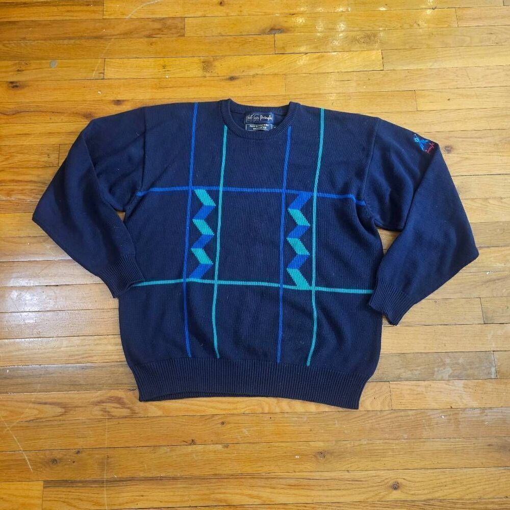 Vintage Nick Faldo Pringle of Scotland Blue Knit Sweater XL